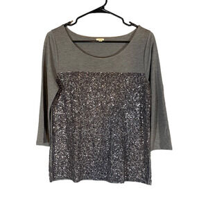 J. Crew Women’s Gray Sequin Lightweight 3/4 Sleeve Blouse Size S